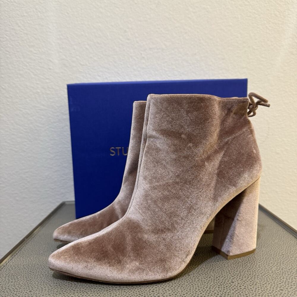 Stuart Weitzman Grandy Pink Candy Velvet Booties Size 10.5 M